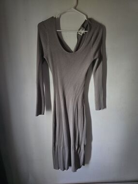 Ribbed Long Sleeve Bodycon Midi Dress in Taupe